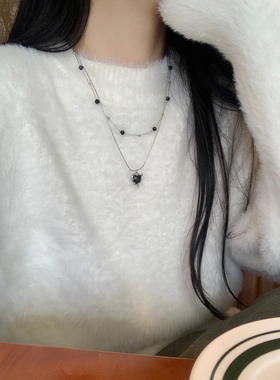 黑色爱心项链叠戴颈链锁骨链