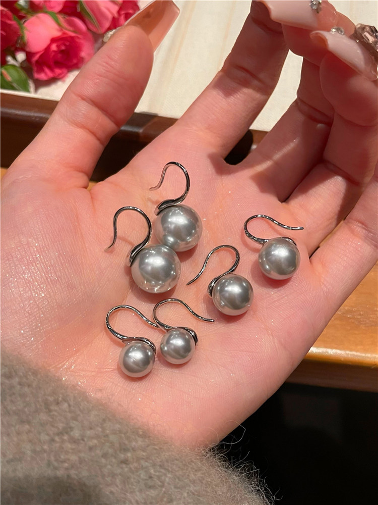 法式气质灰珍珠耳环耳饰