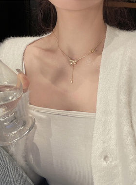 蝴蝶结流苏项链颈链锁骨链