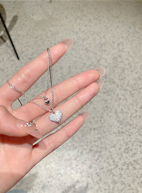 叠戴双层锆石爱心项链锁骨链