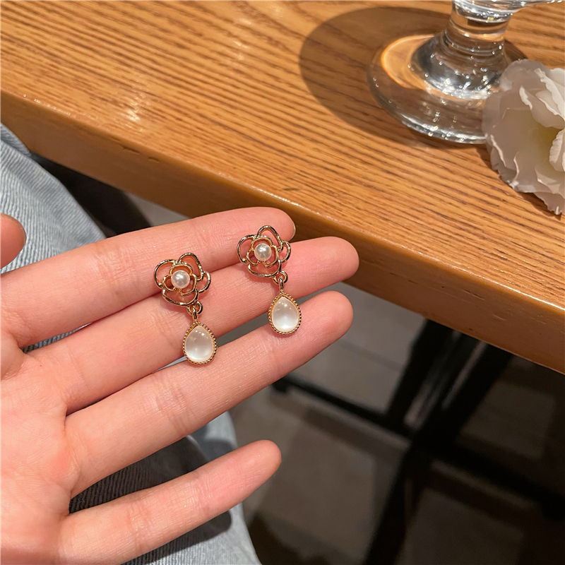 猫眼石花朵耳钉耳夹无耳洞