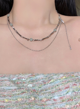 双层流苏竹节串珠项链女夏2025年新款小众气质锁骨链甜酷辣妹颈链