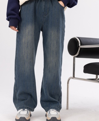 青少年裤子男孩初中生高中生学生加绒款直筒牛仔裤大童休闲长裤潮