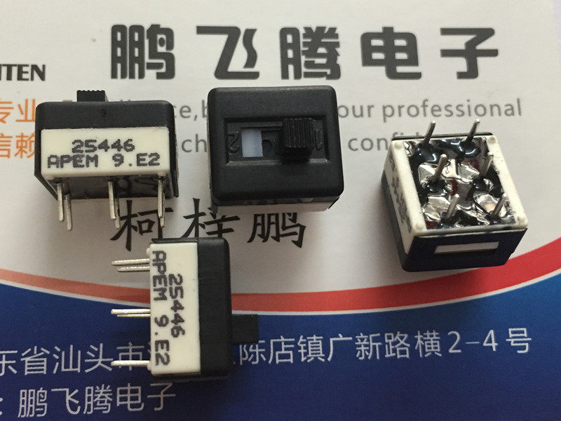 法国进口apem 直插6脚2档 双排拨动滑动开关 pc板推进开关25446