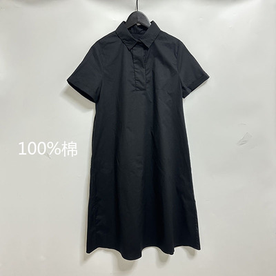 褶邹A字全棉连衣裙衬衫领