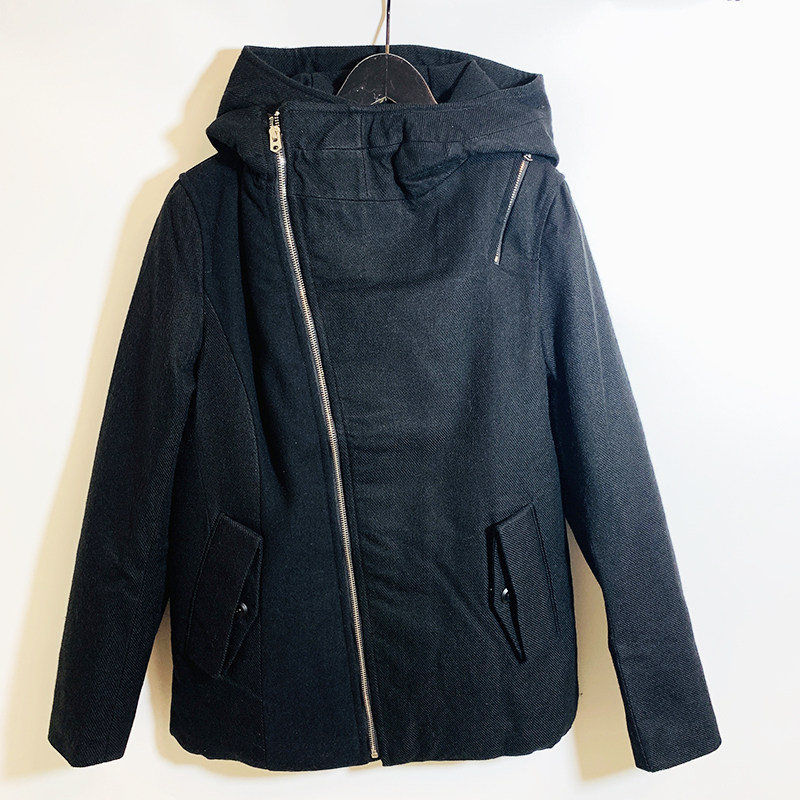 剪标女士立领连帽斜襟厚款棉服2343
