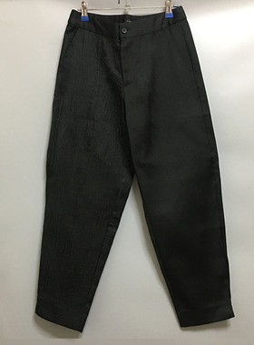 圣迪家女式黑色个性拼接知性提花长裤0884