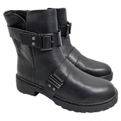 圣迪家女式 牛皮时尚 小众骑士短靴机车靴