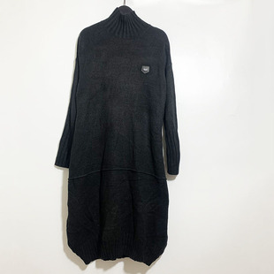 圣迪家女士休闲高领针织罗纹茧型长款 连衣裙3553