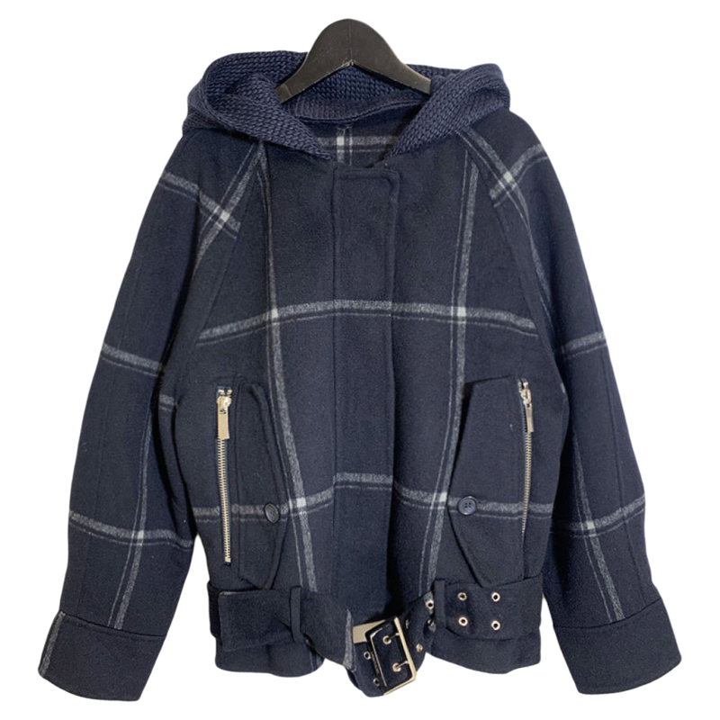 圣迪家女式连帽格纹插肩袖双面尼短款外套含绵羊毛51%2210,女装/女士精品,毛呢外套,淘宝优惠券,粉丝福利购,淘宝优惠卷