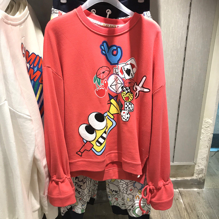 ◆Etam/艾格 ES专柜正品折扣店◆2017款 红色印花个性袖口卫衣