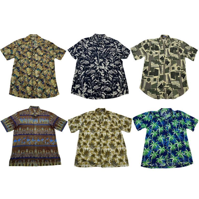 vintage古着复古油画宽松夏威夷巴洛克格子条纹男女短袖花衬衫C18