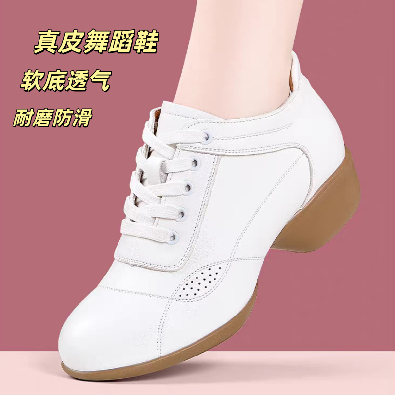 春夏时尚软底真皮舞蹈鞋女中跟鞋