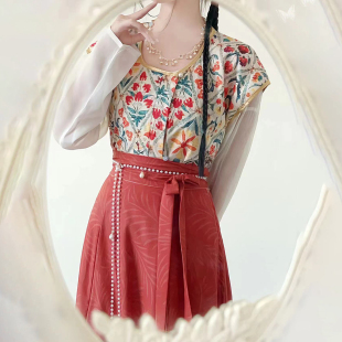 慕时原创 掌心 唐制唐褙子复原款汉服女圆领齐腰八破裙日常显瘦夏