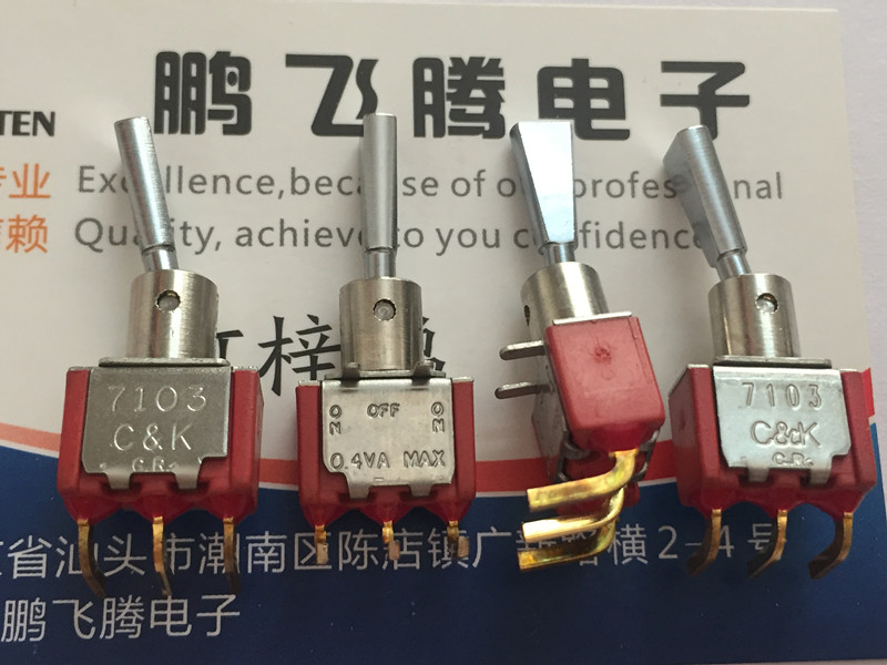 进口美国C&K 7103P3D9ABE 军工级钮子开关 弯脚3脚3档 扁柄 0.4VA