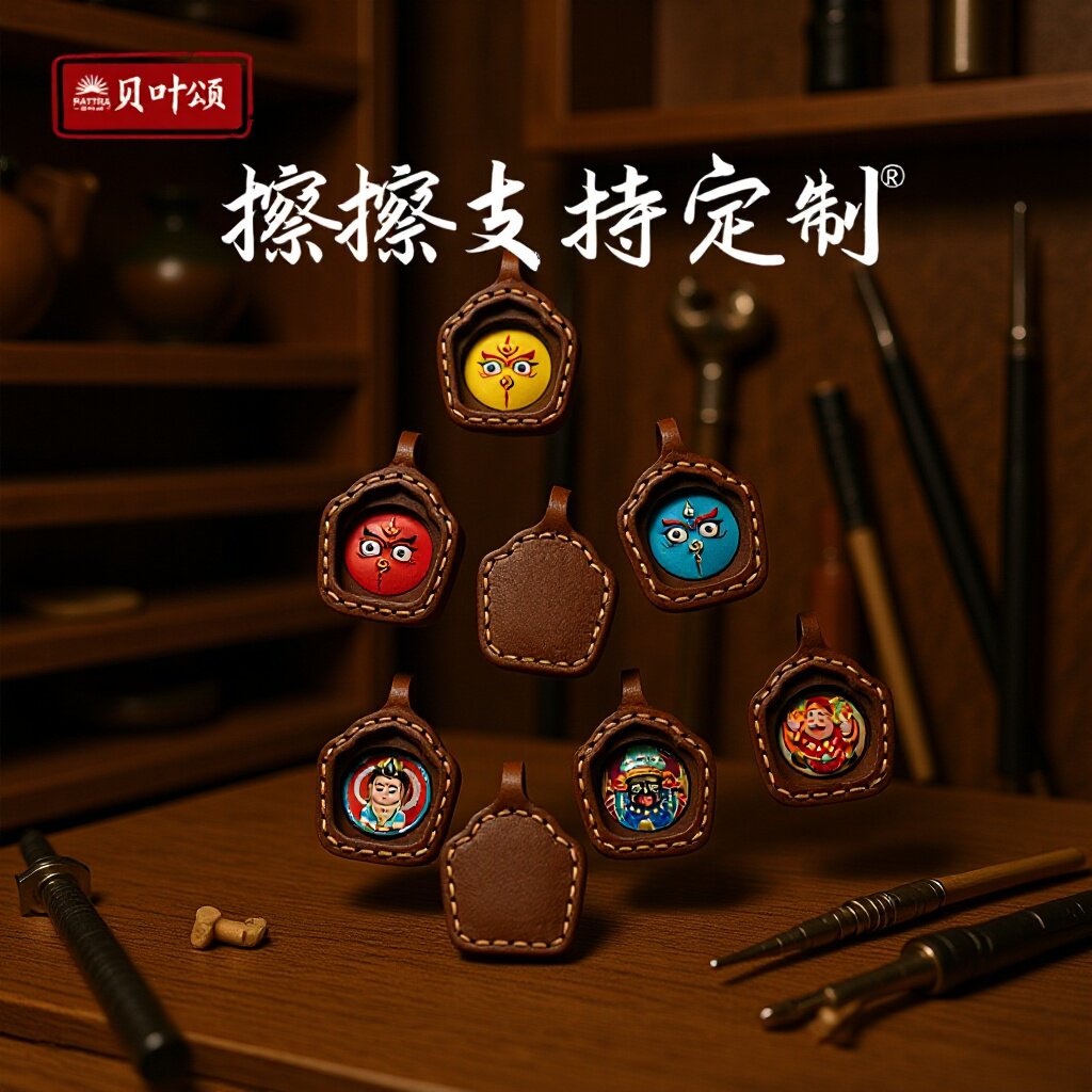 小唐卡支持图案定制擦擦黄财神扎拉姆绿度手绘唐卡吊坠文艺复古