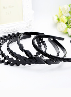 塑料黑色发箍 弹簧发卡 宽波浪编辫子带齿梳的发卡发箍黑色发卡