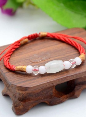 diy圆柱玉石编织中国结红绳手链
