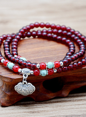 仿石榴石三圈手链民手链