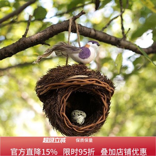 鸟窝鸟巢小鸟用品鸟笼手工草编户外田园风格仿真装饰品农家乐挂件