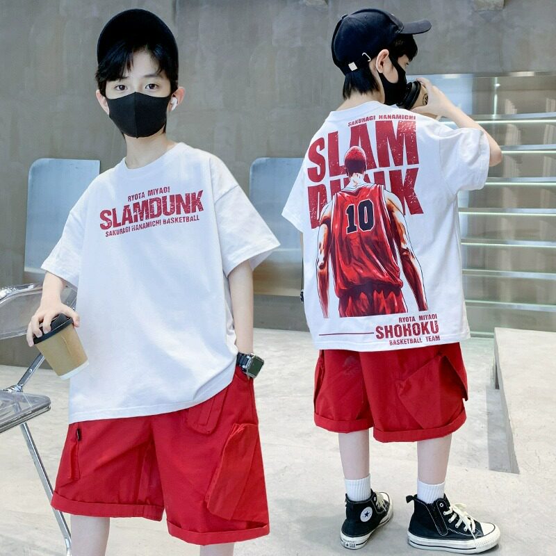 男童纯棉短袖t恤中大童夏季韩版印花上衣儿童帅气男孩宽松体恤衫