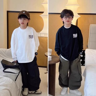 男童纯棉长袖t恤中大童秋季韩版印花上衣儿童帅气男孩宽松体恤衫