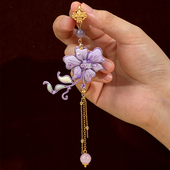 旗袍盘扣扣子新中式 胸针压襟挂饰仿玉石洋桔梗花流苏服饰装 饰扣女