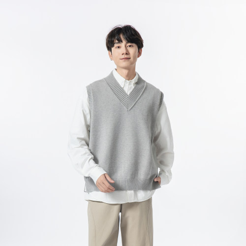 YOKE  STUDIO 秋季新款日系宽松V领针织马甲背心男叠穿无袖上衣