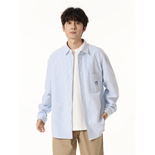 情侣衬衣外套 男女Cleanfit宽松长袖 YOKE STUDIO笑脸刺绣条纹衬衫