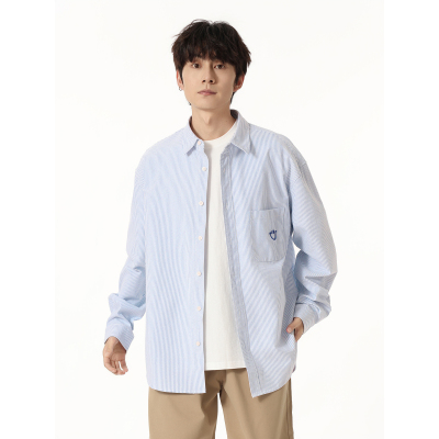 Cleanfit笑脸刺绣条纹衬衫