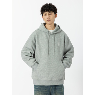 YOKE 复古运动刺绣标连帽卫衣男女休闲纯色套头外套 STUDIO美式