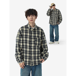 衬衫 复古流苏格子长袖 男Cleanfit休闲衬衣外套秋 STUDIO美式 YOKE