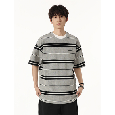 YOKE STUDIO 美式复古条纹短袖T恤男女Cleanfit夏季宽松圆领上衣