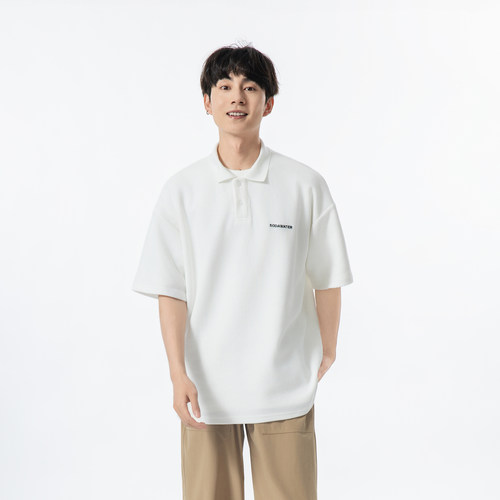 YOKE  STUDIO  夏季新款华夫格翻领POLO衫 宽松短袖T恤男