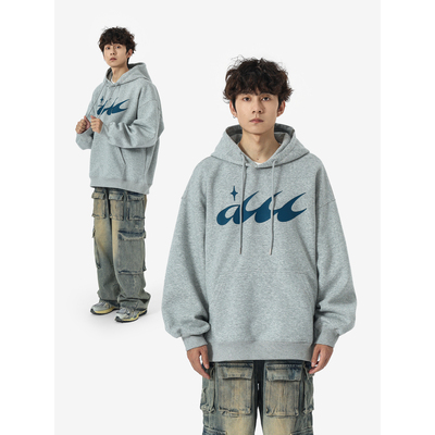 美式复古字母印花连帽卫衣