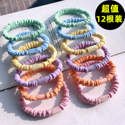 糖果色丸子头发绳基础简单高弹力褶皱马尾发圈绑头发橡皮筋头绳女
