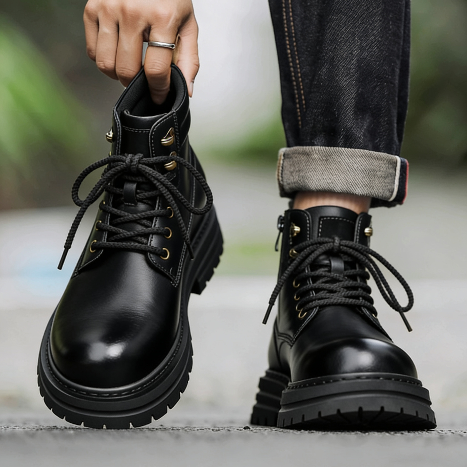 真皮马丁靴男款冬季英伦风复古短靴内增高6cm厚底运动高帮工装靴