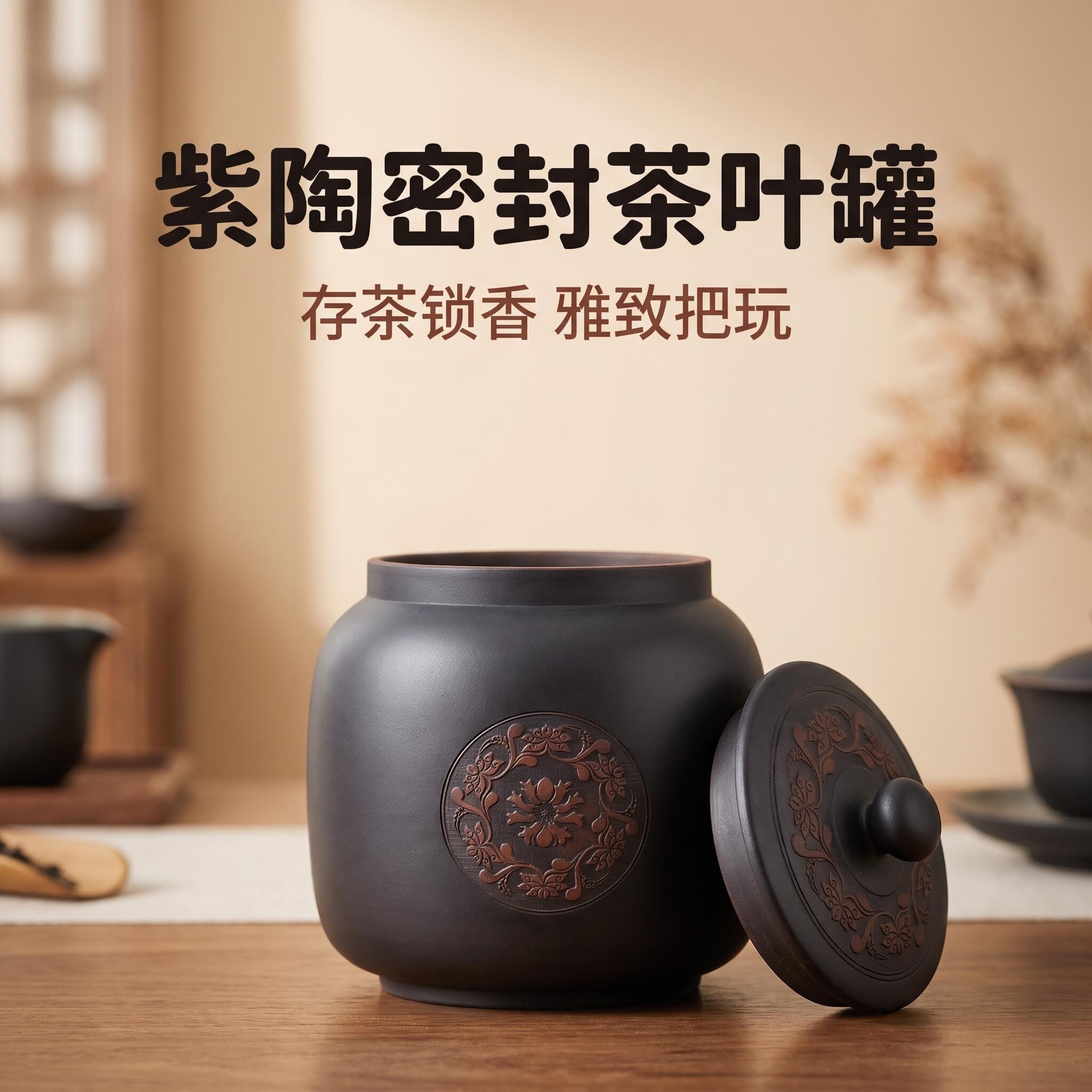 紫陶密封茶叶罐陶瓷醒茶