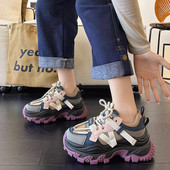 女2025春季 新款 厚底增高防滑耐磨潮流时尚 美拉德老爹鞋 运动休闲鞋