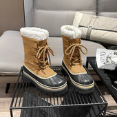 户外登山防水防滑系带雪地靴女20255冬真皮羊羔毛防寒保暖中筒靴