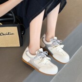 子女2026春季 新款 丑萌圆头德训鞋 真皮小白鞋 软底百搭拼色休闲板鞋