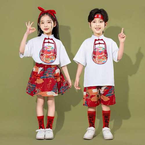 六一儿童演出服啦啦队中国风汉服幼儿园拉拉操运动会合唱表演服装