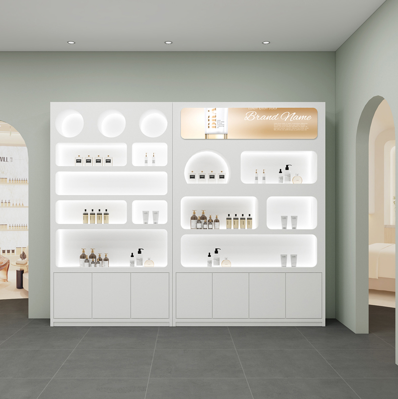 木匠者简约化妆品展示柜精品美容院美甲护肤品置物架多层货物货柜