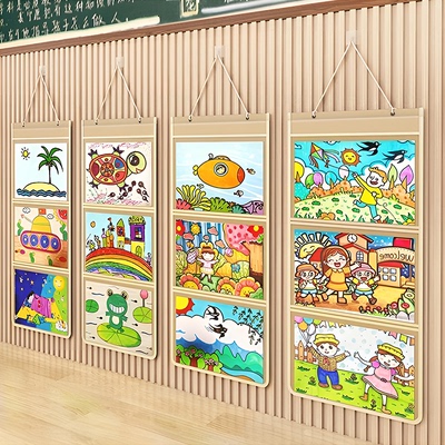 幼儿园美术作品展示袋绘本画画透明收纳袋门后墙上悬挂式a4表征袋