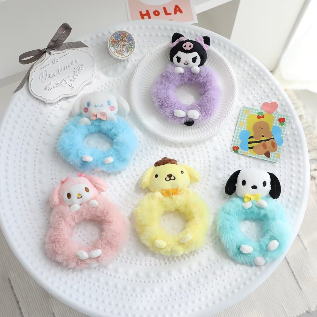 可爱卡通美乐蒂库洛米毛绒绒发圈大肠圈日系少女甜美发饰头绳饰品