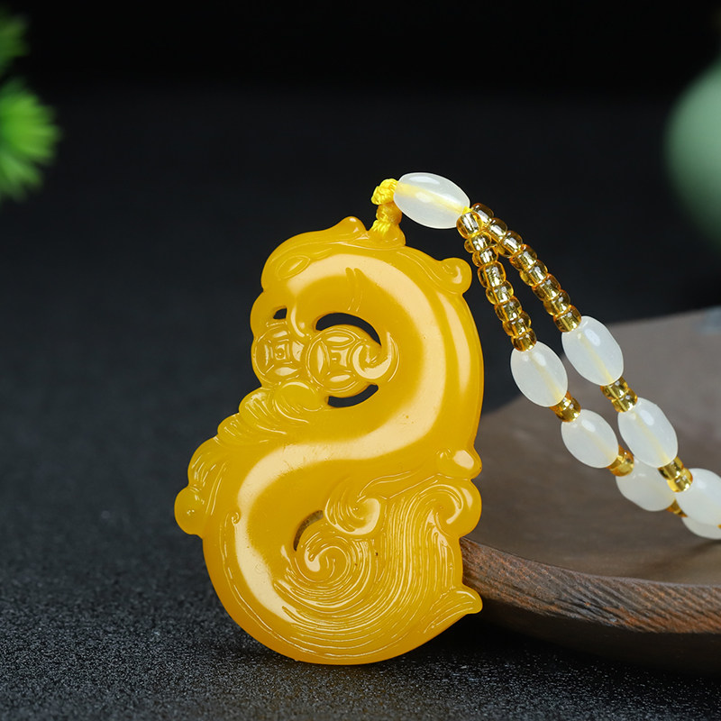 黄龙玉双面镂空黄凤凰吊坠2024甲辰龙年生肖鸡凤破太岁挂件男女款