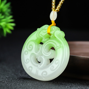 和田玉青白玉龙形玉佩吊坠镂空龙牌新疆翠青玉仿古龙生肖龙挂件