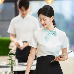 饭店高端餐饮茶楼中式服务员男女火锅酒店前厅工作服短袖夏季新品