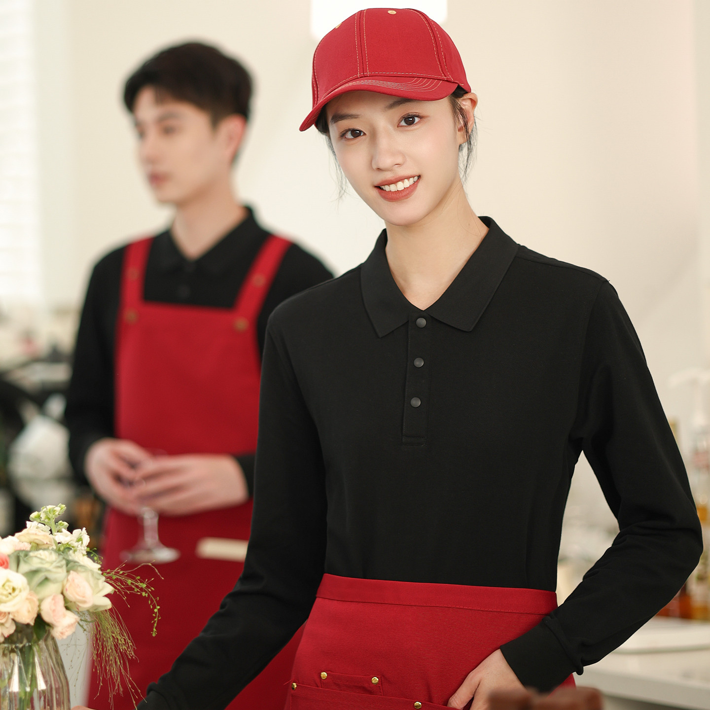 高端纯棉POLO衫餐饮服务员工作服图片