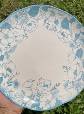 蓝色繁花陶瓷餐具11英寸大盘子高颜值新款盘子家用菜盘釉下彩碟子